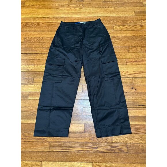Old Navy Womens Cargo Pants Size 6 Black Barrell Wide Leg Waxed Cotton Baggy - Picture 1 of 5